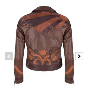 Esqualo Embroidered Vegan Leather Moto Jacket Zipper Detail Size 4 NWT